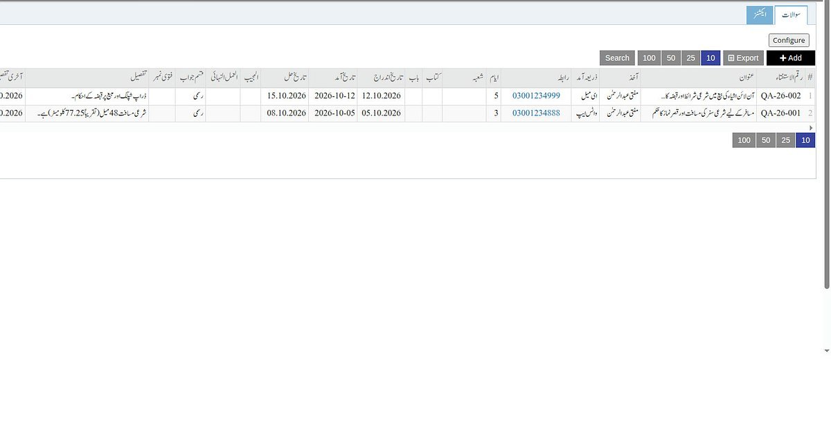 Darul Ifta & Legal Council — real screenshot from the ERP1 system
